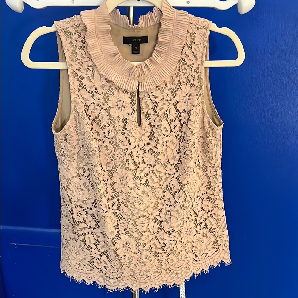 J. Crew Beige Lace Sleeveless Keyhole Top